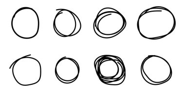 El çizimi daire çerçeve seti. Karalama işaretleri. Çizim çizimi. Metni ve önemli nesneleri vurgula