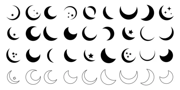 Çeşitli Ay ve Yıldız Simgesi vektörü. Göksel, ay evreleri, beyaz arkaplanda hilal ay vektörü