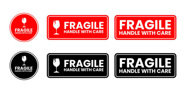 Fragile handle with care packaging shipping label sticker vector illustration, fragile warning sticker
