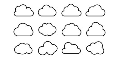 Beyaz arkaplanda bulut çizgisi ikon vektörünün koleksiyonu