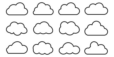 Beyaz arkaplanda bulut çizgisi ikon vektörünün koleksiyonu