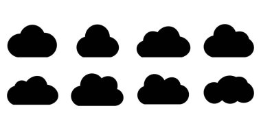 Beyaz arkaplanda Basit Siyah Bulut Simgeleri vektör illüstrasyonunun koleksiyonu