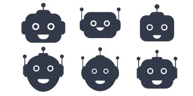 Beyaz arkaplanda izole edilmiş robot yüzleri koleksiyonu