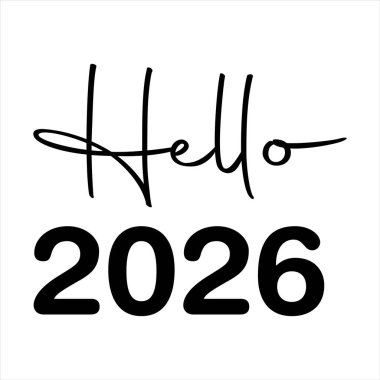 Merhaba 2026 Beyaz zemin üzerinde izole edilmiş el yazısı ve blok harfleri