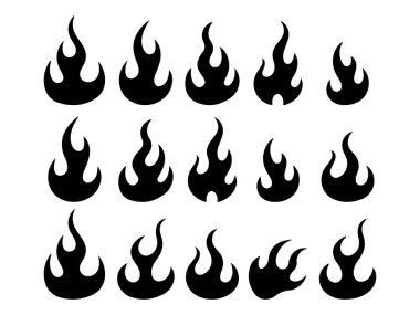 Beyaz arkaplanda izole edilmiş alev şekilleri koleksiyonu. Klasik 90 'lar tarzı, motosiklet ve araba stili. Eski moda, eski moda dövmeler.