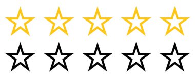 Beyaz arkaplanda beş yıldız değerlendirme vektörü izole edildi. Müşteri geribildirim sembolü