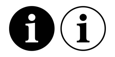 Beyaz arkaplanda siyah beyaz bilgi simgeleri var. Bilgi simgesi