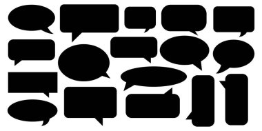 Beyaz arkaplanda izole edilmiş çeşitli şekillerde siyah konuşma baloncukları koleksiyonu