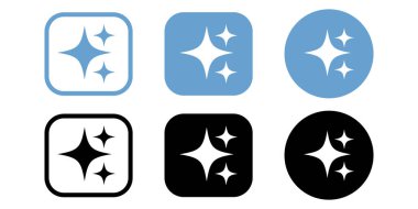 Beyaz arkaplanda mavi ve siyah renkli parlak ve parlak simgeler