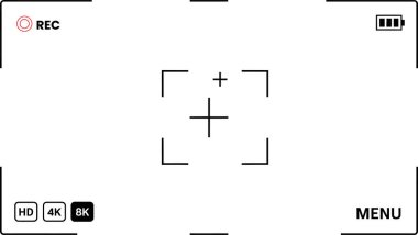 kamera, görüntüleyici, ekran, odak, video, kayıt, arayüz, ekran, teknoloji, dijital, rec, hd, 4k, 8k, menü, pil, sembol, simge, kare, crosshair, şablon, cihaz, ekipman, elektronik, modern, beyaz, illüstrasyon, grafik, tasarım, element, boş, boş, maket