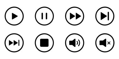play, pause, forth, back, stop, sound, volume, control, button, icon, media, audio, video, music, player, interface, sembole, sign, circle, outline, illustration, application, website, navigation, digital, Internet, technology, graphic, design, element, collection, multimed