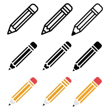 Beyaz arkaplanda izole edilmiş kalem simgesi koleksiyonu