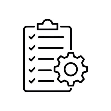 Vites çizgisi simge vektörlü kontrol listesi beyaz arkaplanda izole edildi. dişli, ayar, görev listesi, pano satırı simgesi vektörü