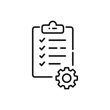 Vites çizgisi simge vektörlü kontrol listesi beyaz arkaplanda izole edildi. dişli, ayar, görev listesi, pano satırı simgesi vektörü