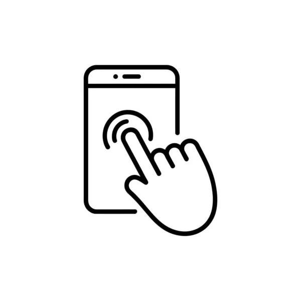 Parmak, akıllı telefon hattı ikon vektörünün ekranına dokunur. Mobil satır simgesi vektörüne tıklayın