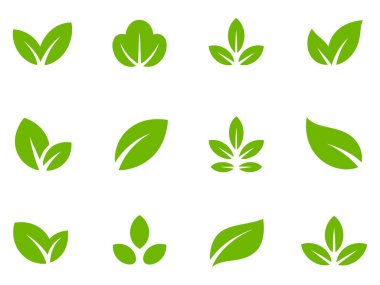 Beyaz arkaplanda izole edilmiş yeşil ağaç yaprağı ikonu vektörü koleksiyonu. Eko ortamı sembol bırakıyor