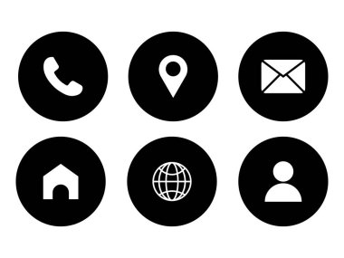 İletişim simgeleri. Temas işareti vektörü ayarlandı. Telefon numarası sembolü. E- posta logosu. Posta zarfı işareti. Konum adresi sembolü