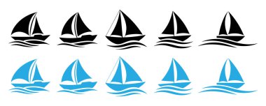 Bir dizi yelkenli taşıyıcı. Yat simgesi vektörü beyaz arkaplanda izole edildi