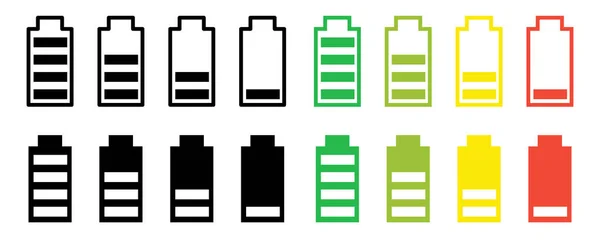 pil şarj gösterge simgesi vektörü. Batarya enerji seviyesi vektör sembolü beyaz arkaplanda izole edildi. Batarya birçok renkli düz simgeyi şarj eder. Batarya şarjı, şarj göstergesi