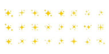 Yıldız parıltı simgesi seti. Retro Futuristik Vektör Simgeleri Yıldız patlaması Parıltısı, Geometrik Parıltılar, Kozmik Tasarım Elementleri