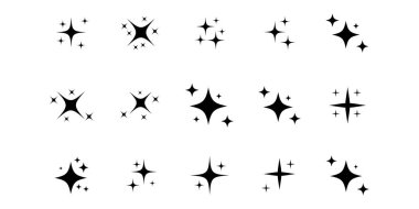 Yıldız parıltı simgesi seti. Retro Futuristik Vektör Simgeleri Yıldız patlaması Parıltısı, Geometrik Parıltılar, Kozmik Tasarım Elementleri