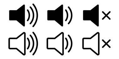 Ses simgesi koleksiyonu. Vektör Ses Sembolleri, Ses Düğmeleri. Web Tasarımı için Arayüz Elementleri
