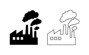 Fabrika simgesinin vektör sanatı siyah beyaz olarak ayarlandı