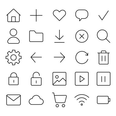 Temel kullanıcı arayüzü simgelerinin vektör sanatı