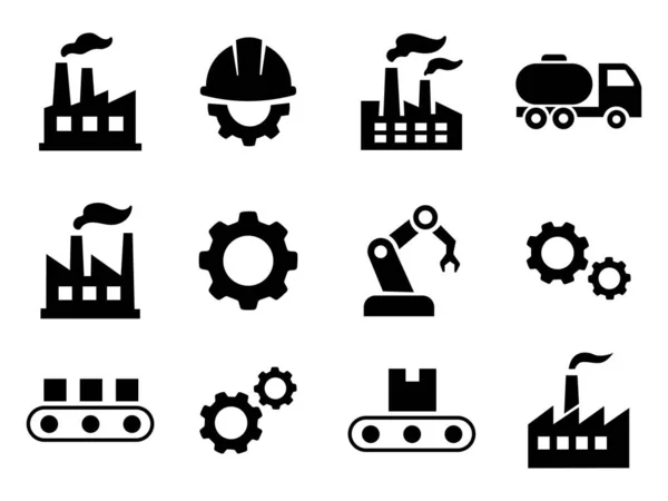 Siyah fabrikaların ve imalat simgelerinin vektör sanatı