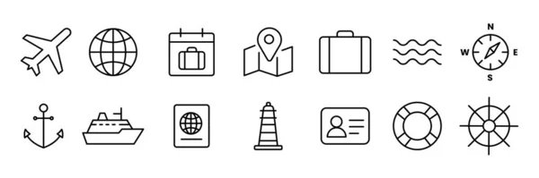 Satır biçiminde seyahat simgelerinin vektör sanatı
