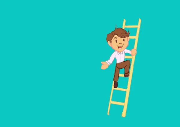 Hombre Una Escalera Subiendo Jerarquía Organizacional Escalera Hacia Éxito Metáfora — Foto de Stock