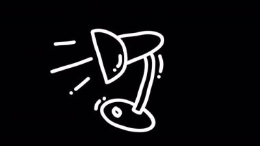 Karanlık bir odada ışık saçan bir masa lambasının minimalist çizimi odak ve yaratıcılığı artırıyor..