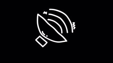 Siyah arkaplana karşı sinyal yayan bir uydu çanağının minimalist çizimi.