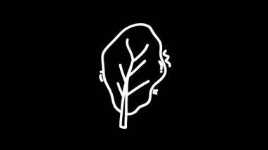 Siyah arkaplan üzerindeki minimalist beyaz ağaç çizimi doğadan esinlenilmiş tasarım elementlerini gösteriyor.