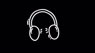 Müzik ve ses zevkini temsil eden siyah arkaplandaki basit kulaklık taslağı