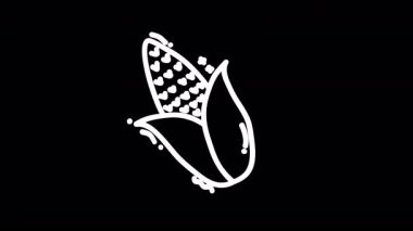 Tarımsal temalar için ideal siyah arkaplan üzerinde yaprakları olan bir mısır bitkisinin stilize çizimi