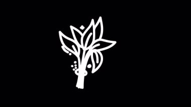 Katı siyah arka planda karmaşık yaprakları olan stilize bir bitkinin soyut çizimi