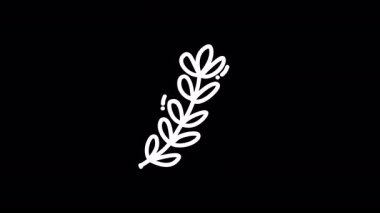 Modern tasarım için ideal siyah arkaplan üzerindeki beyaz yaprak dalının minimalist çizimi