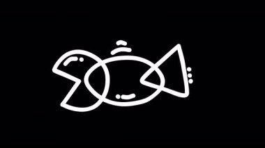 Bir balık ve kuşun minimalist çizgi çizimi katı siyah bir arkaplanda iç içe geçmiştir.