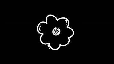 Yuvarlak taç yaprakları ve merkezi bir nokta içeren beyaz çiçekli basit bir siyah arkaplan.