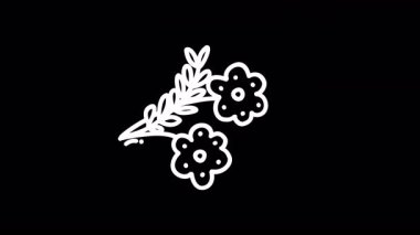 Tasarım kullanımı için ideal siyah arkaplan üzerinde iki stilize çiçeğin yer aldığı basit bir çiçek çizimi