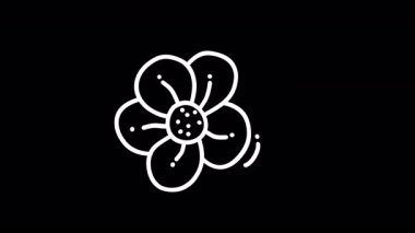 Minimalist tasarım projeleri için siyah arkaplan üzerindeki basit beyaz çiçek çizimi