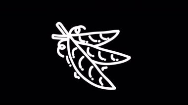 Doğa temalı tasarımlar için uygun siyah bir arkaplan üzerinde karmaşık desenleri olan bir yaprağın stilize illüstrasyonu