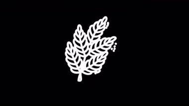 Tasarım için uygun doğa ve minimalizmi sembolize eden siyah arkaplan üzerindeki beyaz yaprak çizimi