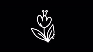 Katı bir siyah arkaplana karşı eşsiz bir tasarıma sahip bir çiçeğin minimalist çizimi