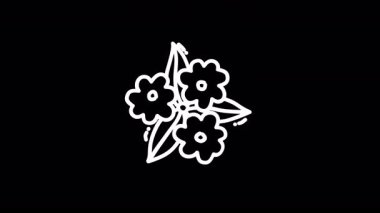 Modern tasarım için uygun siyah bir zemin üzerinde yaprakları olan üç stilize çiçeğin soyut çizimi