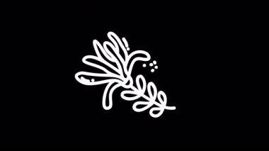 Modern tasarım projeleri için siyah arkaplan üzerine soyut beyaz botanik çizimi ideal