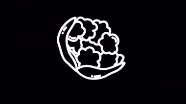 Siyah arkaplanda soyut şekilleri olan ve yaratıcılığı temsil eden stilize bir çiçeğin sanatsal çizimi