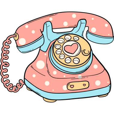 Pastel düz renkli kalp aksanlı klasik döner telefon. Sevgililer Günü tasarımları, çıkartmalar, tebrik kartları ve sevimli retro-temalı sanat eserleri için ideal..
