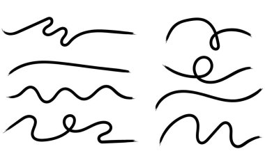 Beyaz bir arkaplan üzerine siyah çizilmiş altı farklı serbest çizgili sanat öğesi..